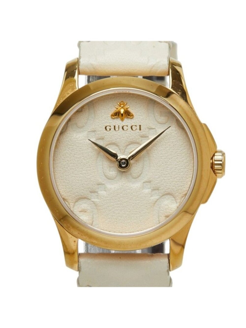 Gucci G-Timeless Bee Watch 126.5 Beige Gold White Stainless Steel Leather